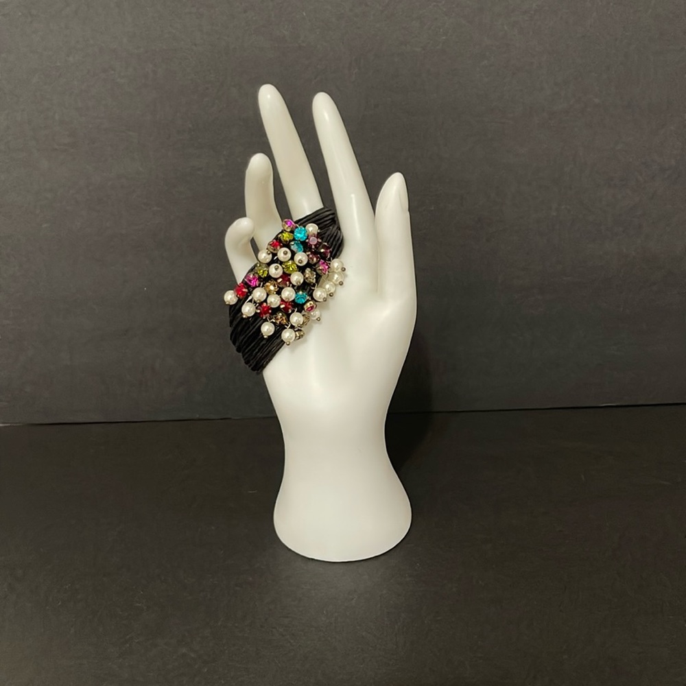 FAUX PEARL AND AUSTRIAN CRYSTAL MULTI STRAND TOGGLE BRACELET